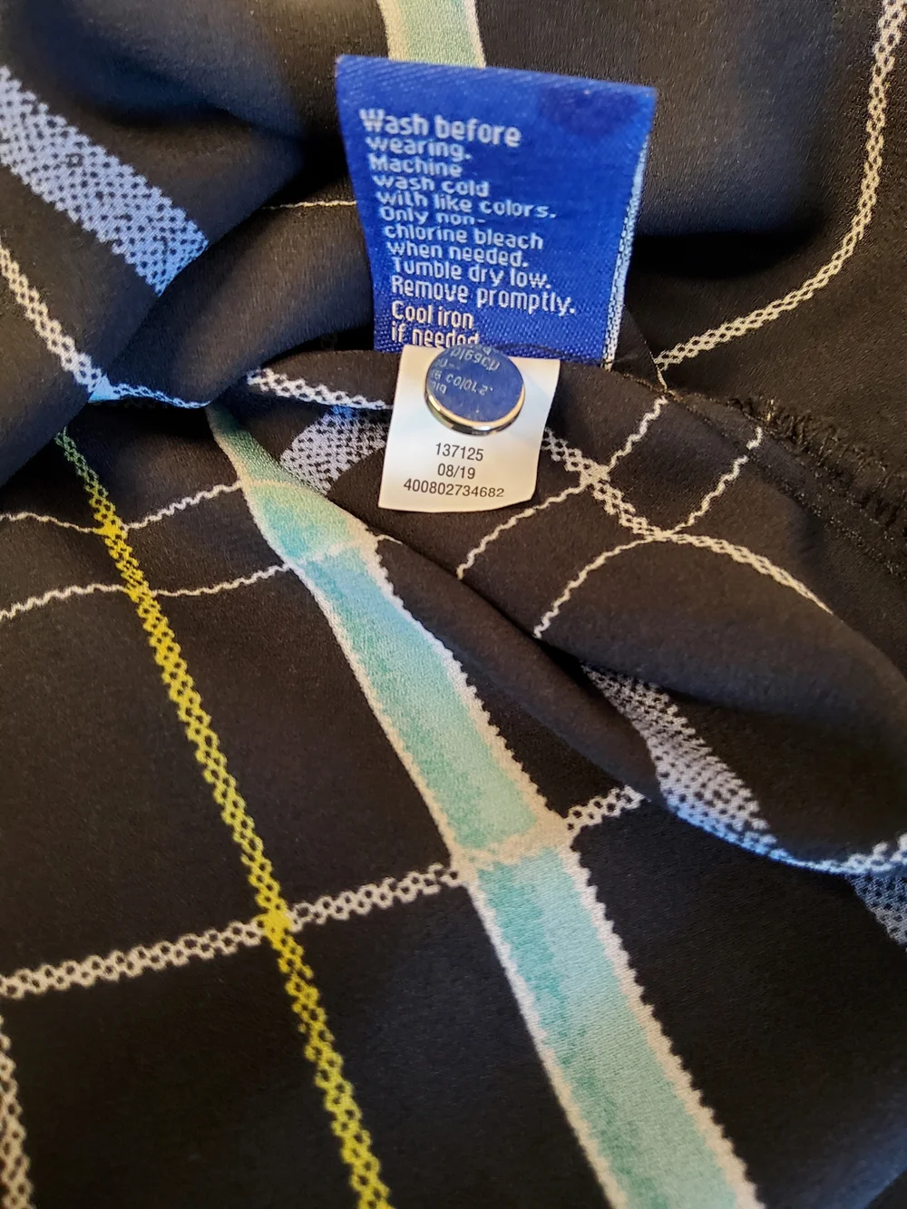 Apt. 9 Black Plaid Sleeveless Mock Neck Dress with Blue and Teal Stripes - Picture 6 of 6